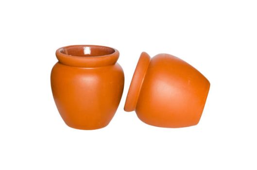 two earthen water jar empty isolated on white background with clipping path.